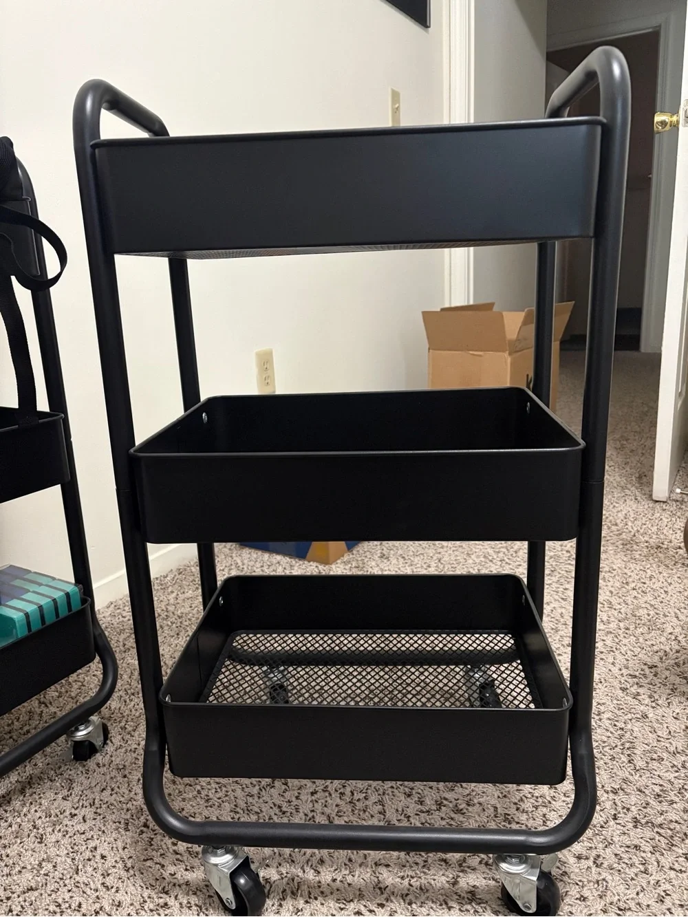 Black 3-Tier Rolling Metal Storage Cart